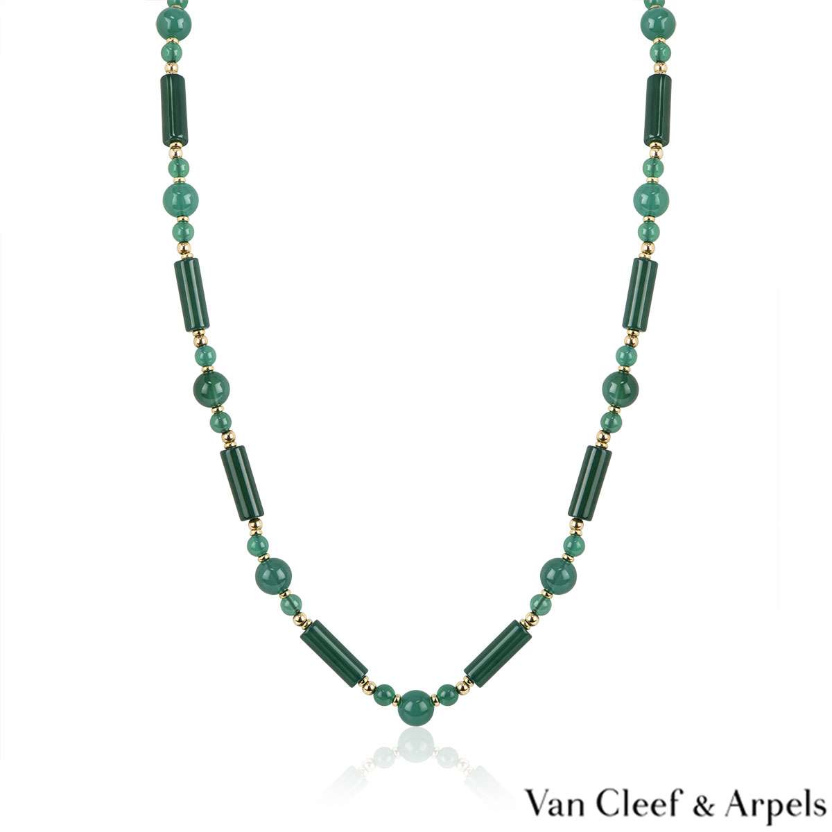 Van Cleef & Arpels Yellow Gold Chalcedony Beaded Necklace | Rich Diamonds
